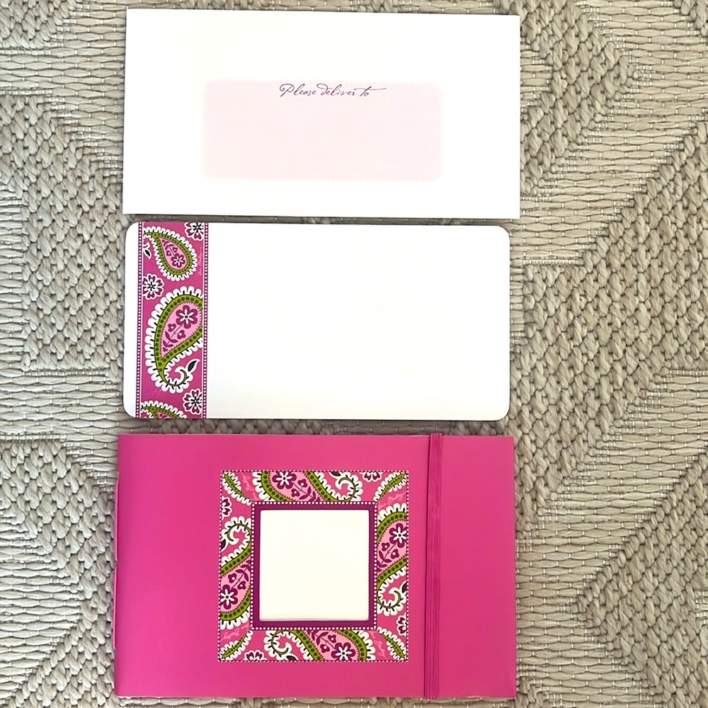 Vera Bradley Pink Paisley Photo Book with Matching Card Gift Set Brand New